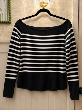 Blu Pepper Black and White Off-the-Shoulder Striped Sweater